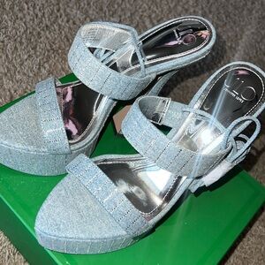 JLO Denim Platform Heels with Sparkles